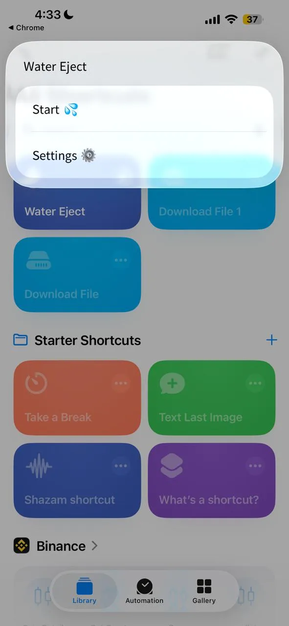 Water Eject start menu